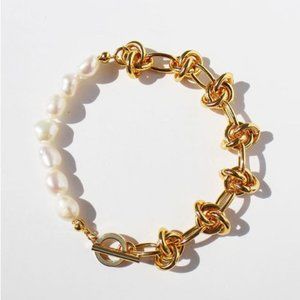 Genuine Freshwater Pearl 18K Gold Filled Pearl Toggle Bracelet